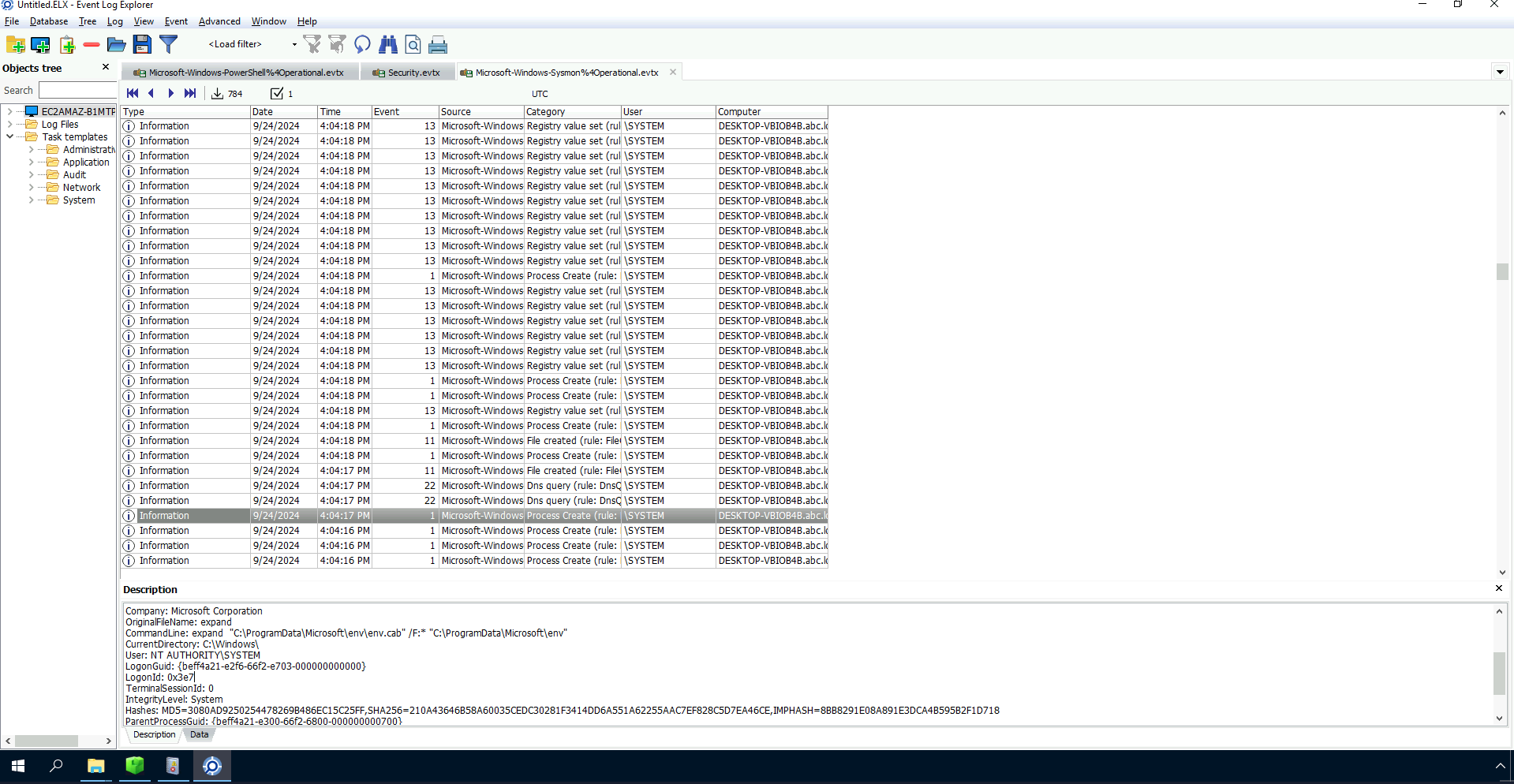 Event Log Explorer log