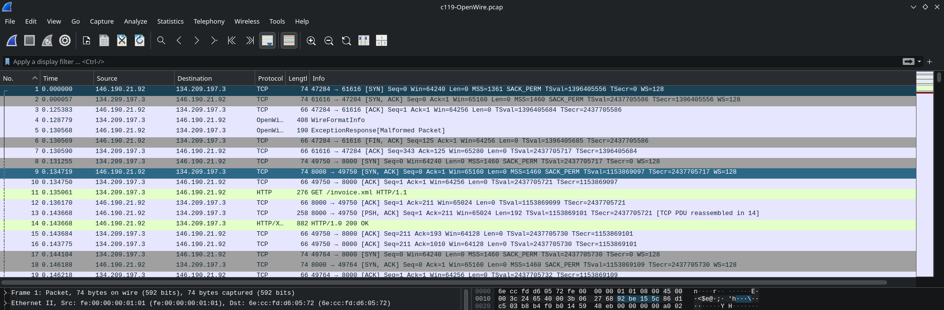 Wireshark window