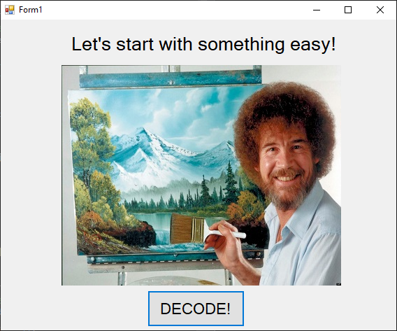 Print screen of the application, which consists of an introductory quote and a bob ross picture