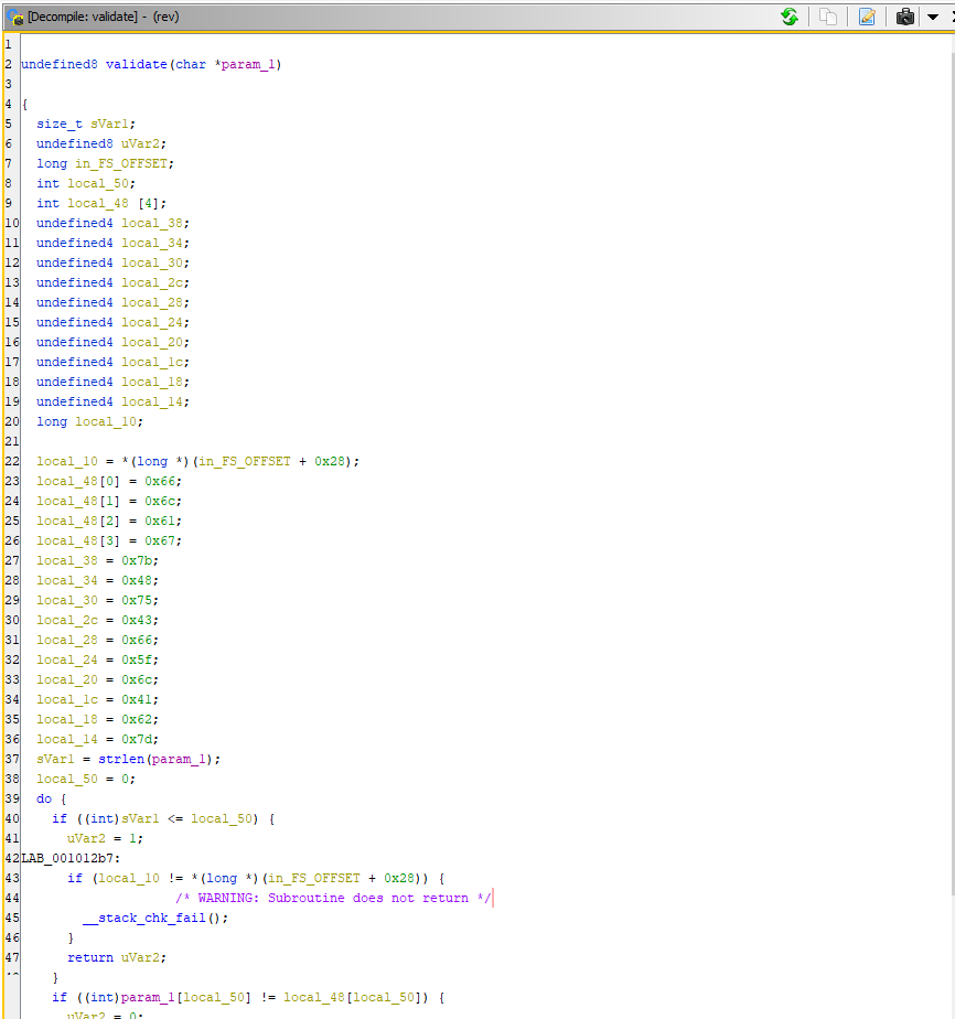 Decompiled code in Ghidra